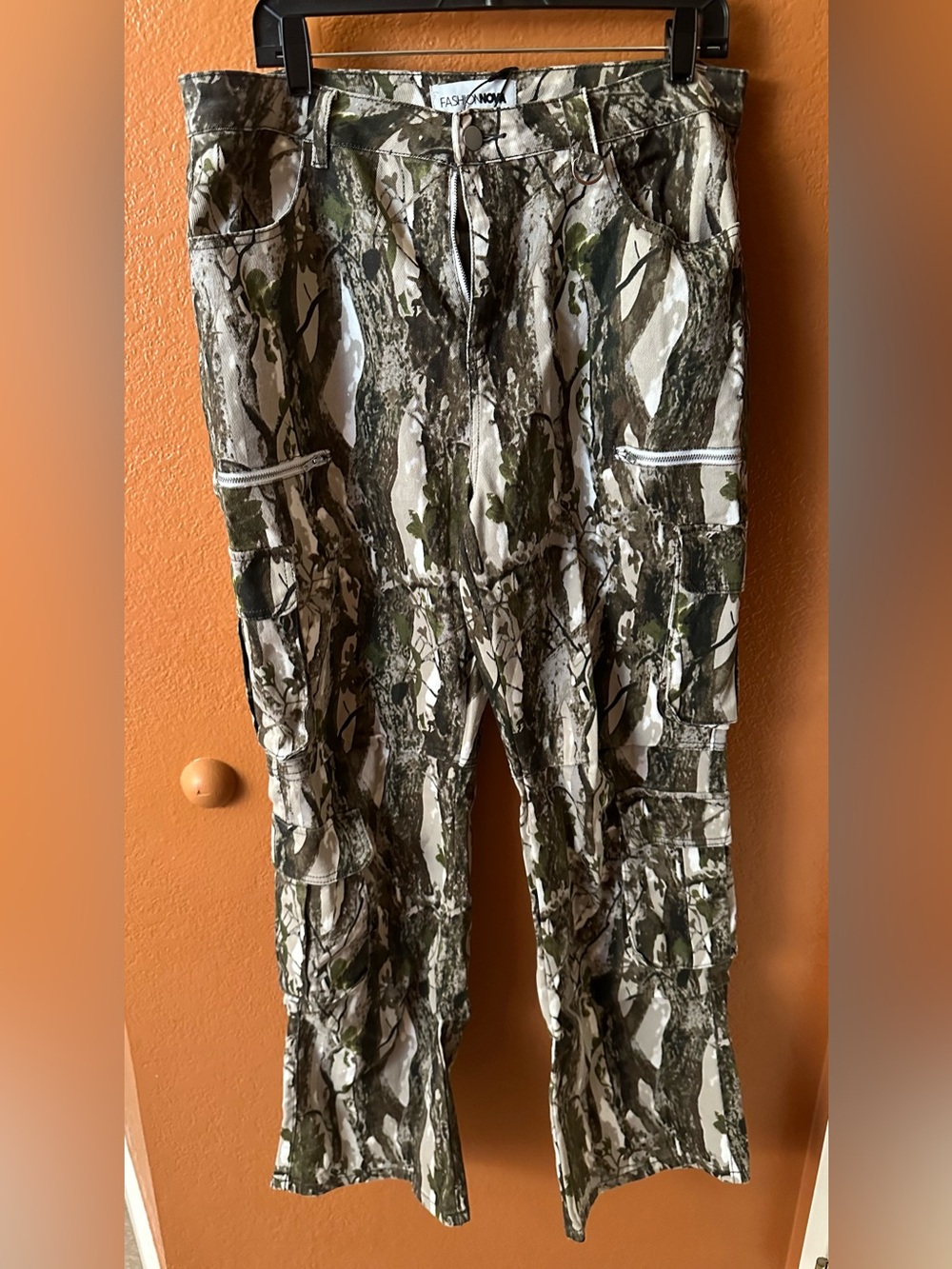 Fashion Nova Olive Green Camo Straight Leg Cargo Jeans